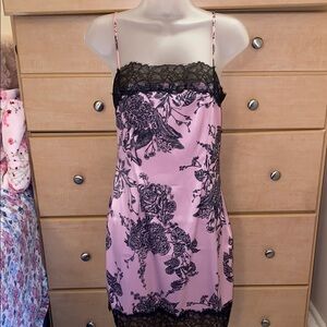 Victoria Secret Elegant Pink and Black Lace Slip Dress